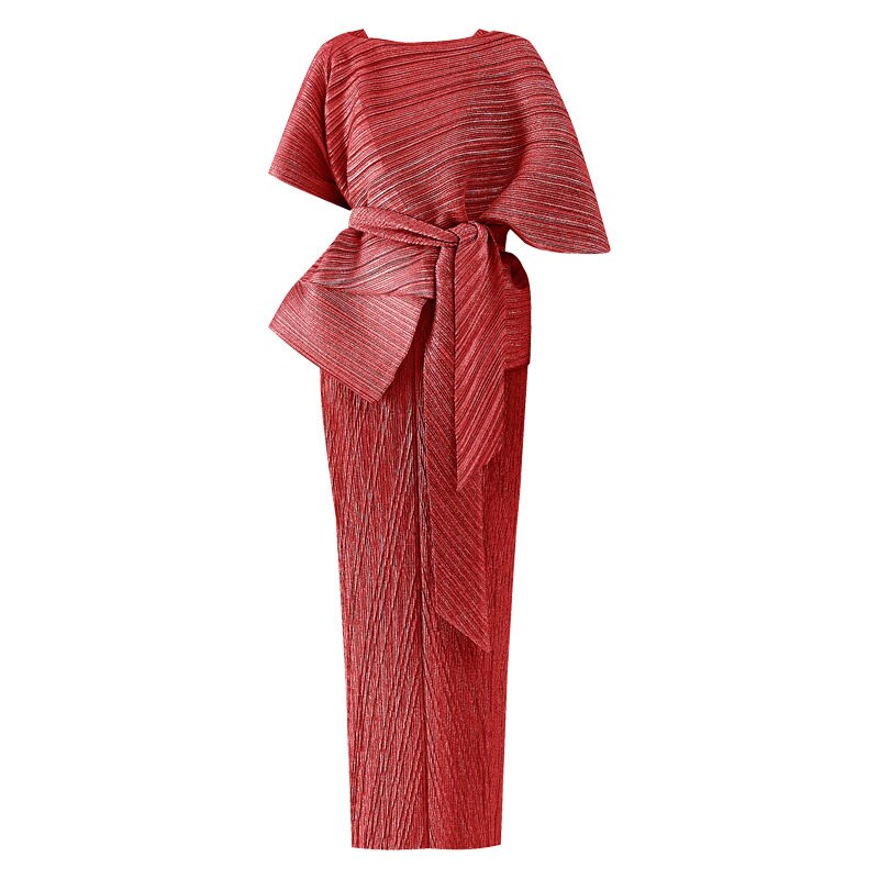 Pleated Dress Women's Two Piece Sling High Waist Lacing Elegant Ankel Length Banquet Formal New Summer Fashion