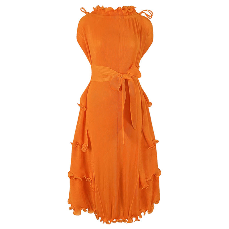 Spring Women's Wear Drape New European American Versatile Design Sense Sleeveless Temperament Tie Dress
