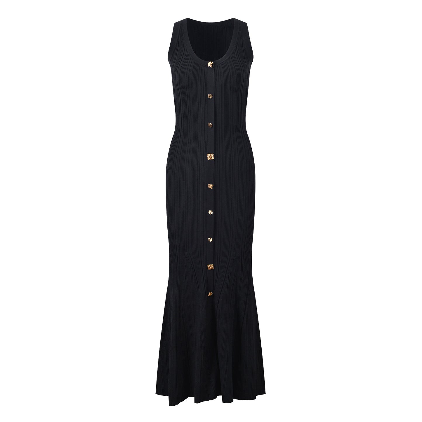 French socialite temperament fashionable and elegant slim fit and slimming round neck single breasted sleeveless knitted dress long skirt