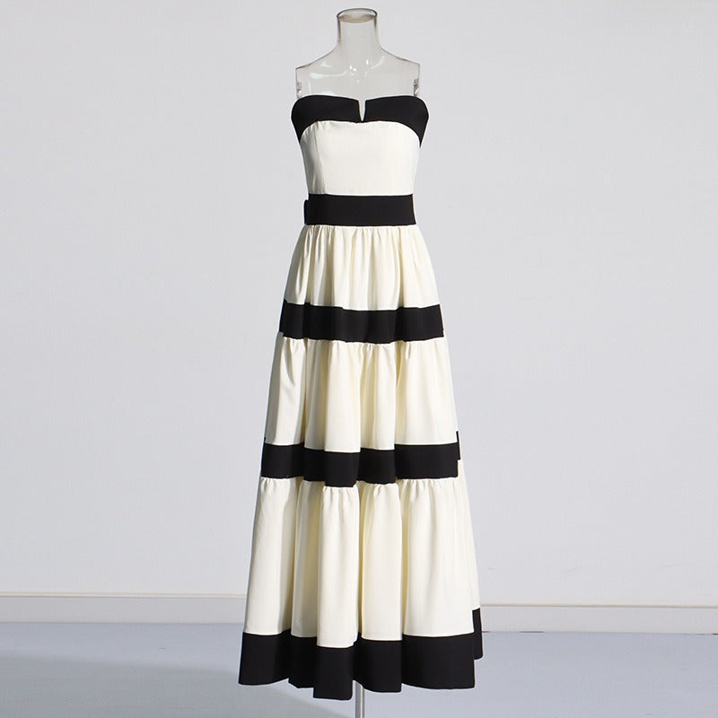French elegant style large hem strapless skirt