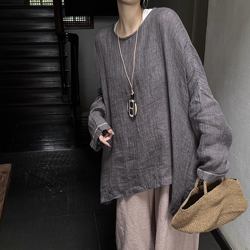 Leisure High-End Linen Oversized Silhouette Shirt for a Slim Figure