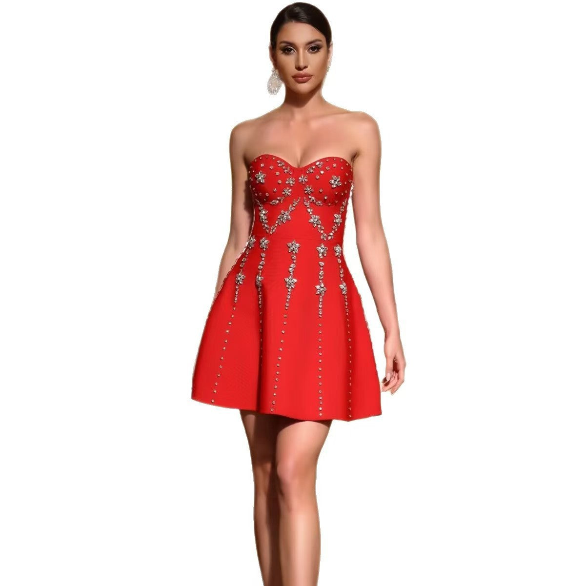 Heavy Embroidered Beaded Strapless Stereoscopic Puffy Skirt Vietnamese Unique Design Evening Dress Little Black Dress Elegant Dress