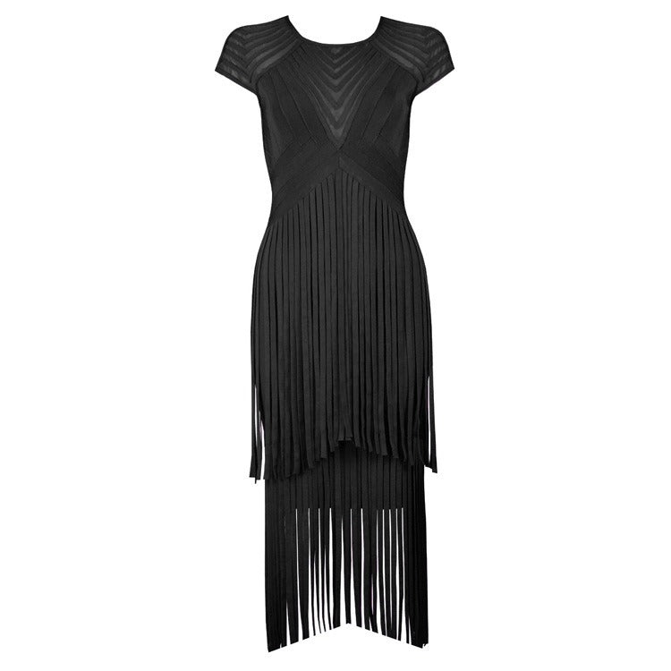 Backless fringe dress red sleeveless luxury bandage skirt hip-covering skirt