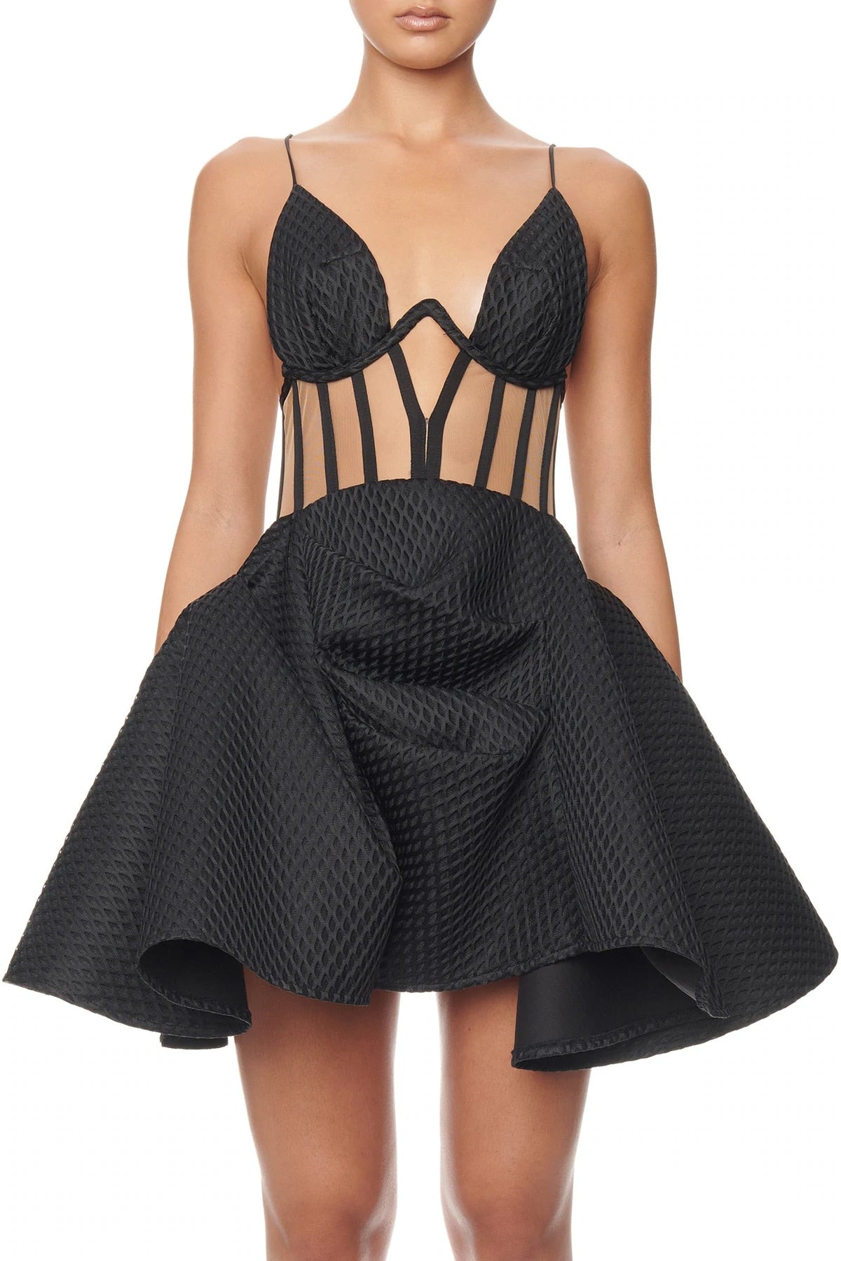 Summer Fashion Sexy Suspenders Mesh See-Through Pleated Backless Tutu Skirt Stunning Commuter High Waist Dress
