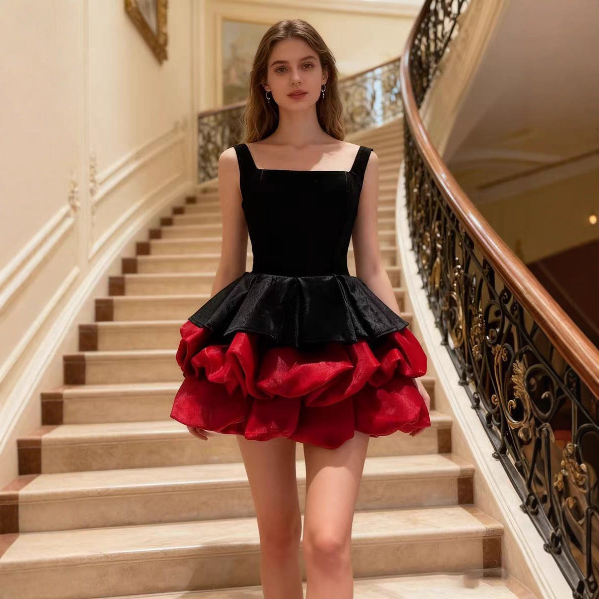 French Vintage Audrey Hepburn StyleStrapless Dress for Women, Summer Elegant Chic Luxe Ladylike Puff Skirt Dress
