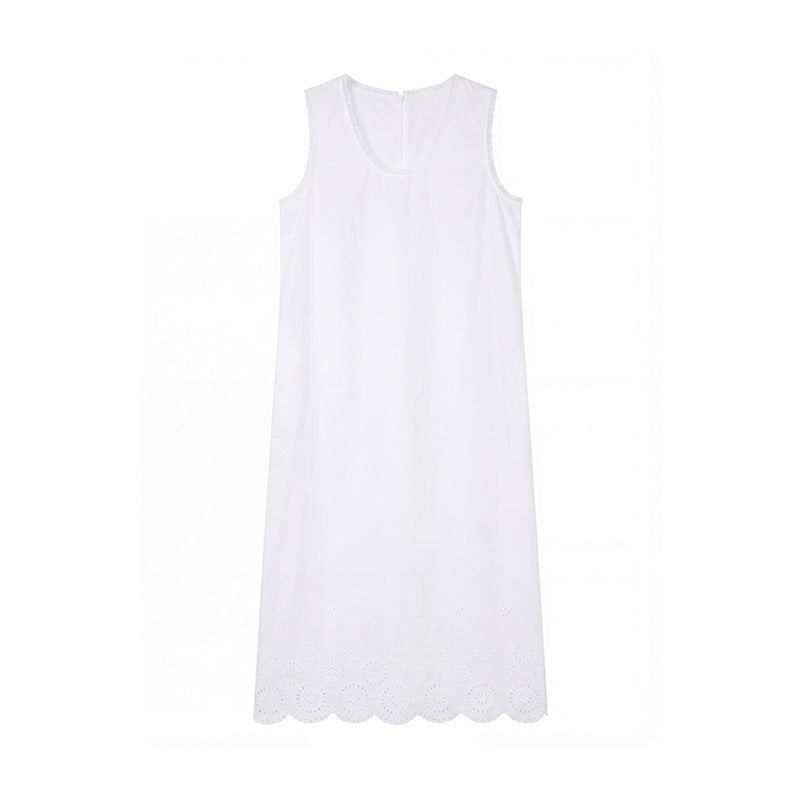 French Minimalist Lace Sleeveless Dress Summer Commuter Versatile Straight Long Dress