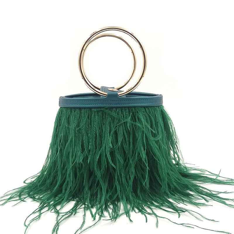 Shoulder portable chain bag imported ostrich feather bag ring bag