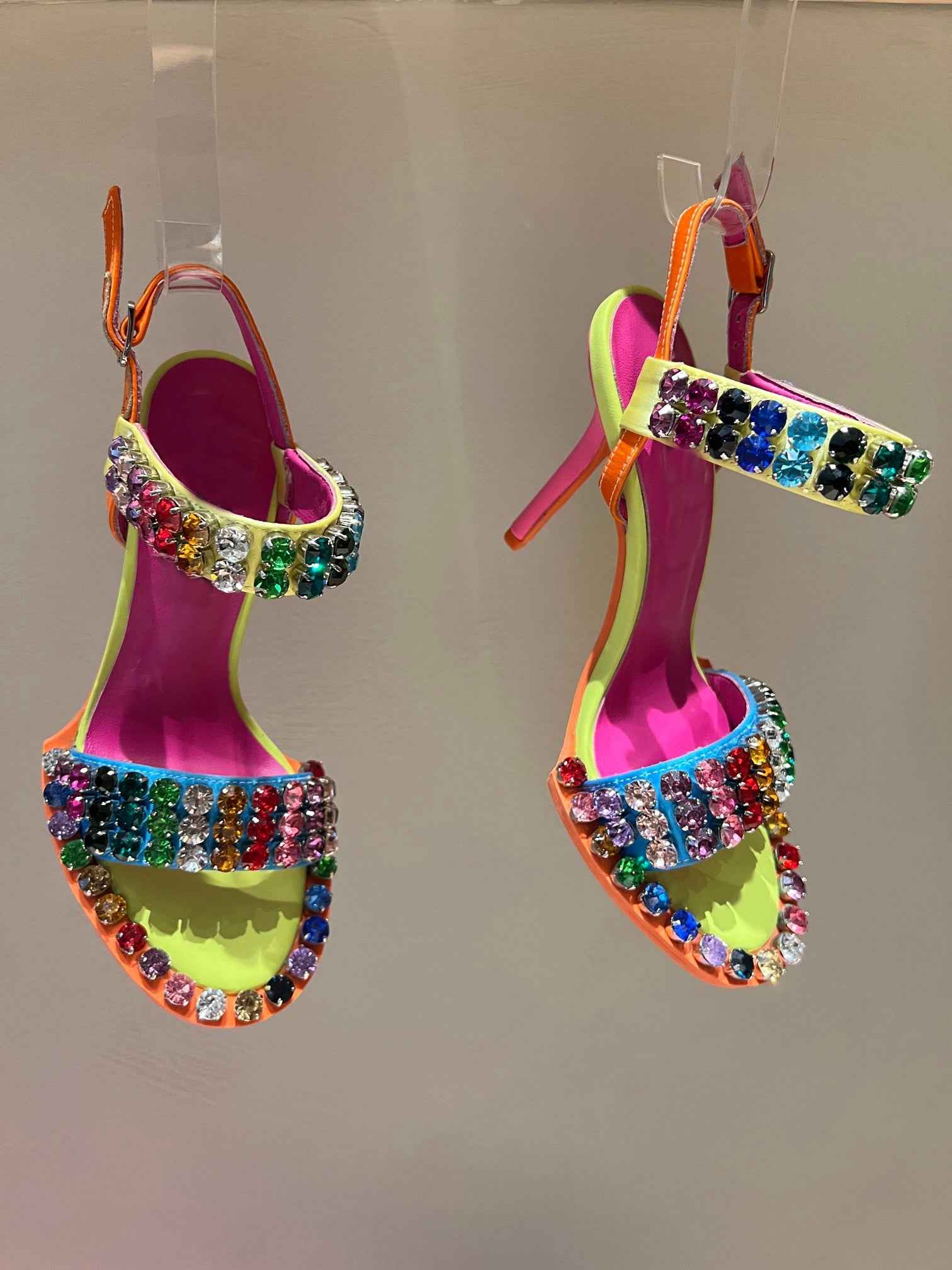 Newest Rhinestones High Heel Sandals Summer Open Toe Ankle Strap Dress Shoes Colorful Stones Wedding Heels