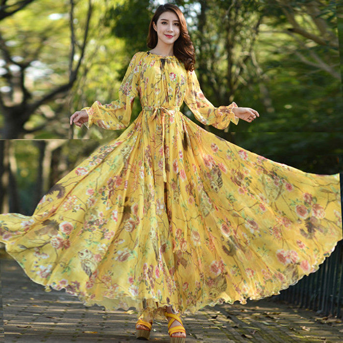 Extra Long Beach Dress Seaside Holiday Chiffon Summer Women's Beach Long Dress