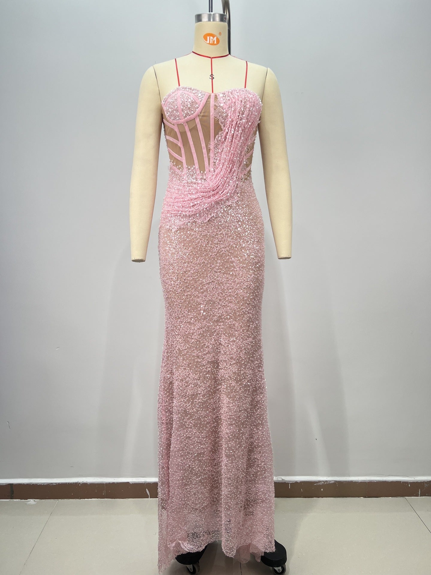 High-quality Fashion Backless One-Shoulder Tube Top Boned Design Beaded Sequined Casual Long Party Dress