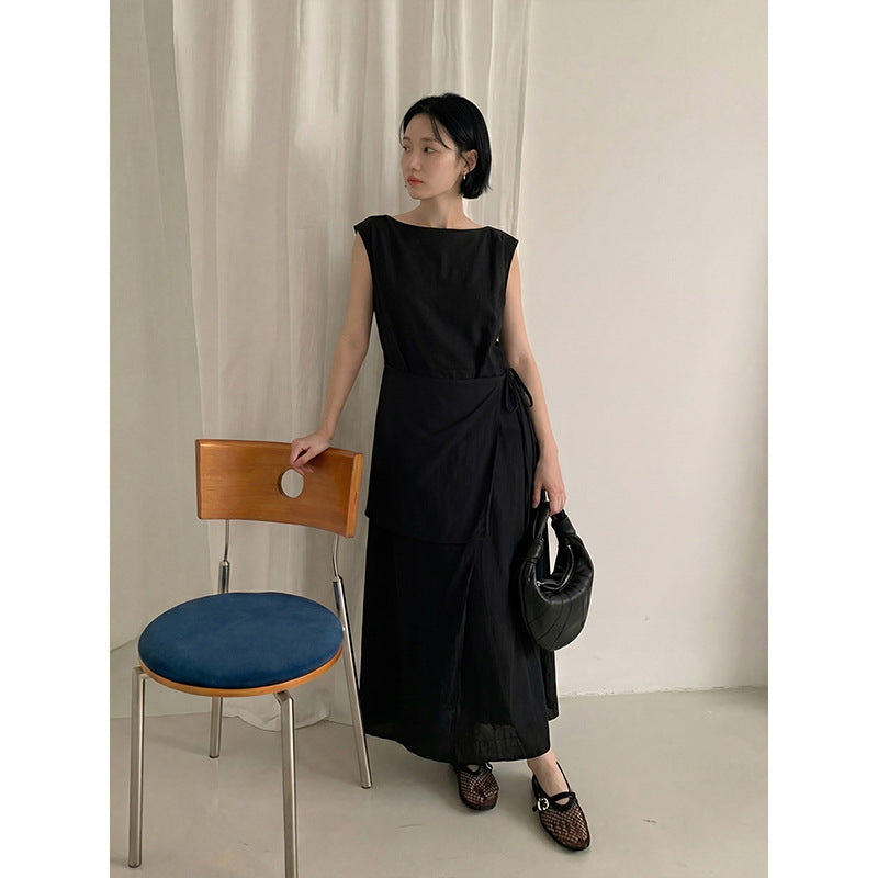 Tencel Linen Sleeveless Dress Summer Simple Loose Long Dress