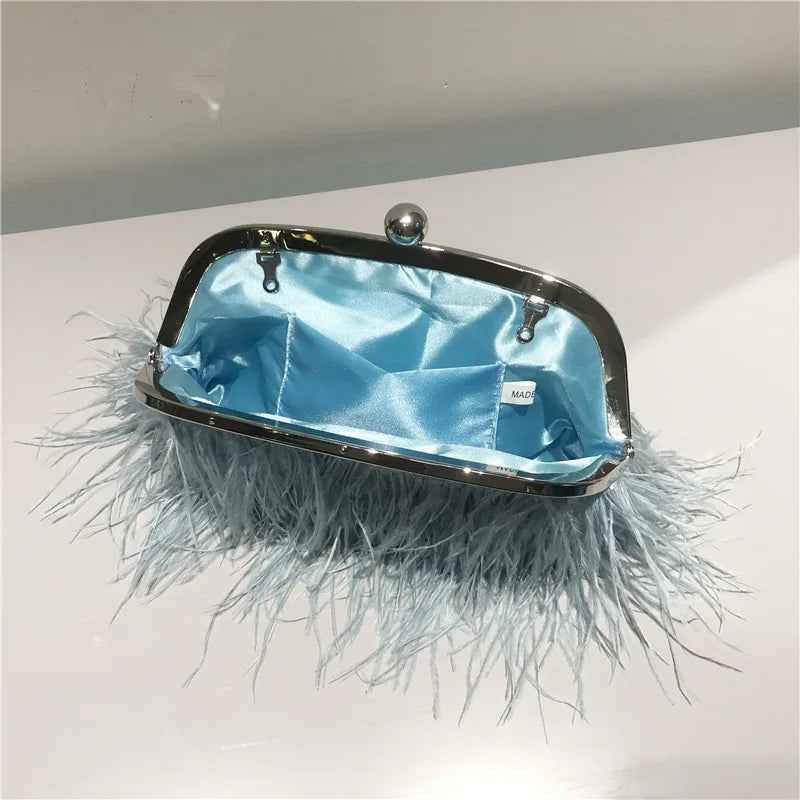 Feather Handbag Women Evening Crossbody Bag Pearl Chain Snake Chain Shoulder Bag Luxury Women Bags Design Party