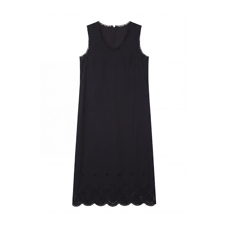 French Minimalist Lace Sleeveless Dress Summer Commuter Versatile Straight Long Dress