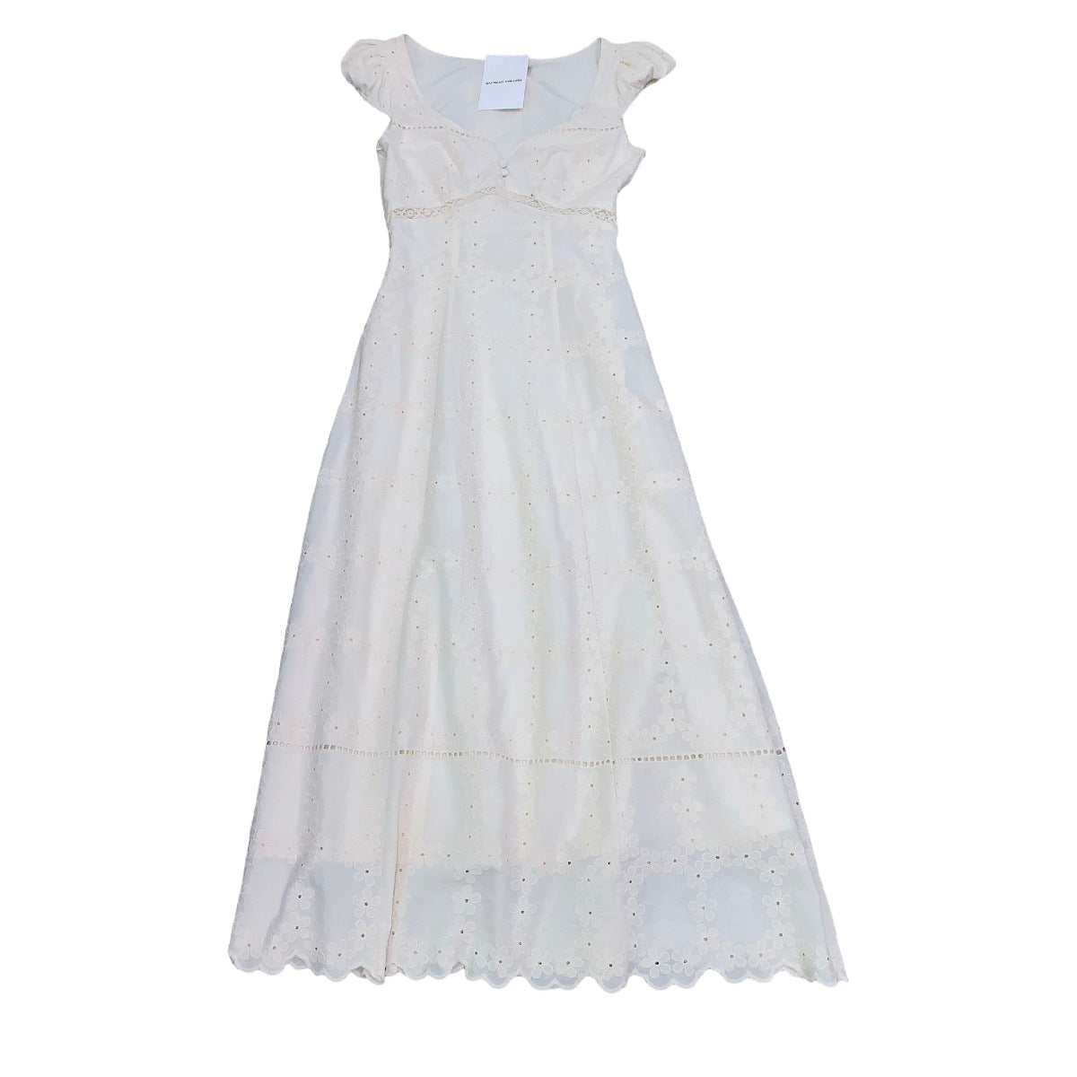 Bohemian Style Cotton Hollow Embroidery Resort Tea Dress with Floral Pattern