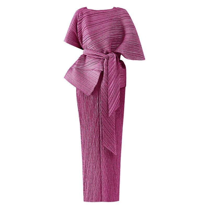 Pleated Dress Women's Two Piece Sling High Waist Lacing Elegant Ankel Length Banquet Formal New Summer Fashion