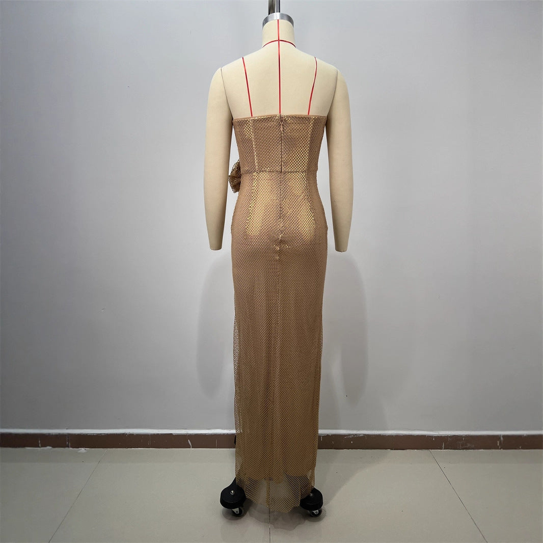 Summer New Fashion Spicy Girl Strapless Long Dress Women's Nightclub Sexy Slit Long Evening Dress