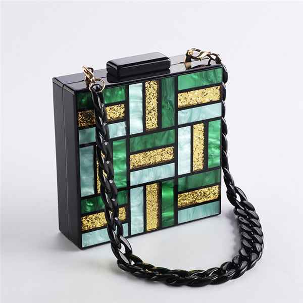 Acrylic Handbags New Brand Fashion Women Evening Bag Clutch Cute Green Gold Luxury Square Party Prom Wedding Bags Casual Vintag