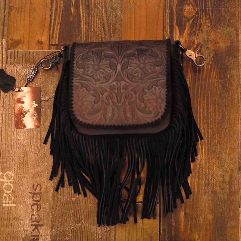 Womens Trendy Single Item Small Bag With Adjustable Shoulder Strap Inside Retro Leather Tassel Waist Bag