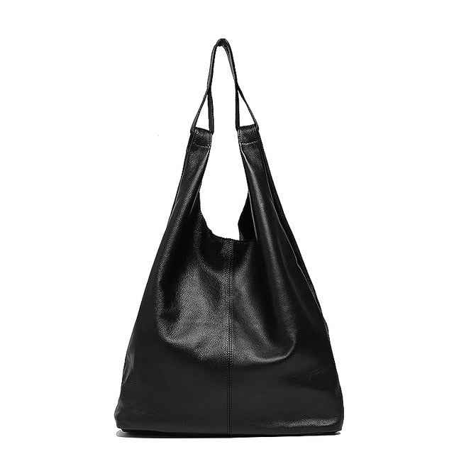Large Leather Shoulder Bag Women Causal Vintage Soft Cowhide Skin Handbag Bucket High Quality Shoulder Bags Liner Bag