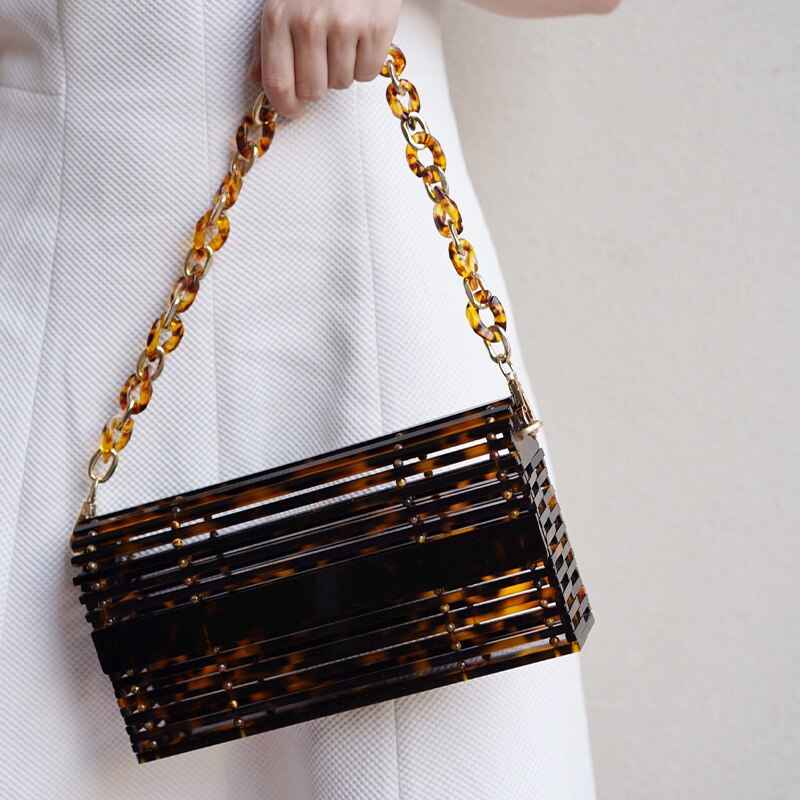 Vintage Acrylic Woven Beach Bag For Women Summer New Luxury High Quality Acrylic Chain Hollow Out Crossbody Bag Vacation