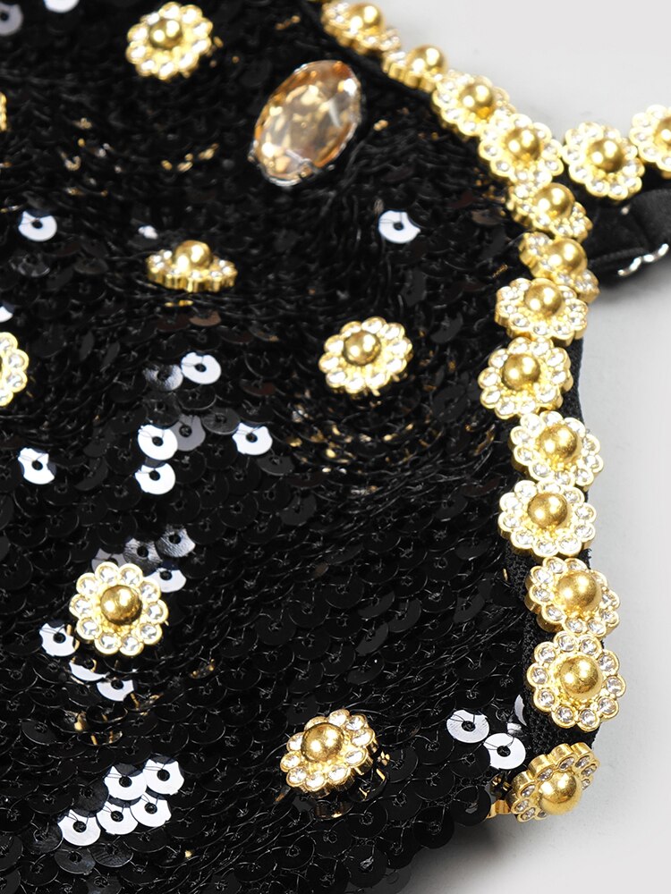 Black Evening Dinner Dress Women Elegant Square Collar Crystal Sequins Spaghetti Strap Dresses