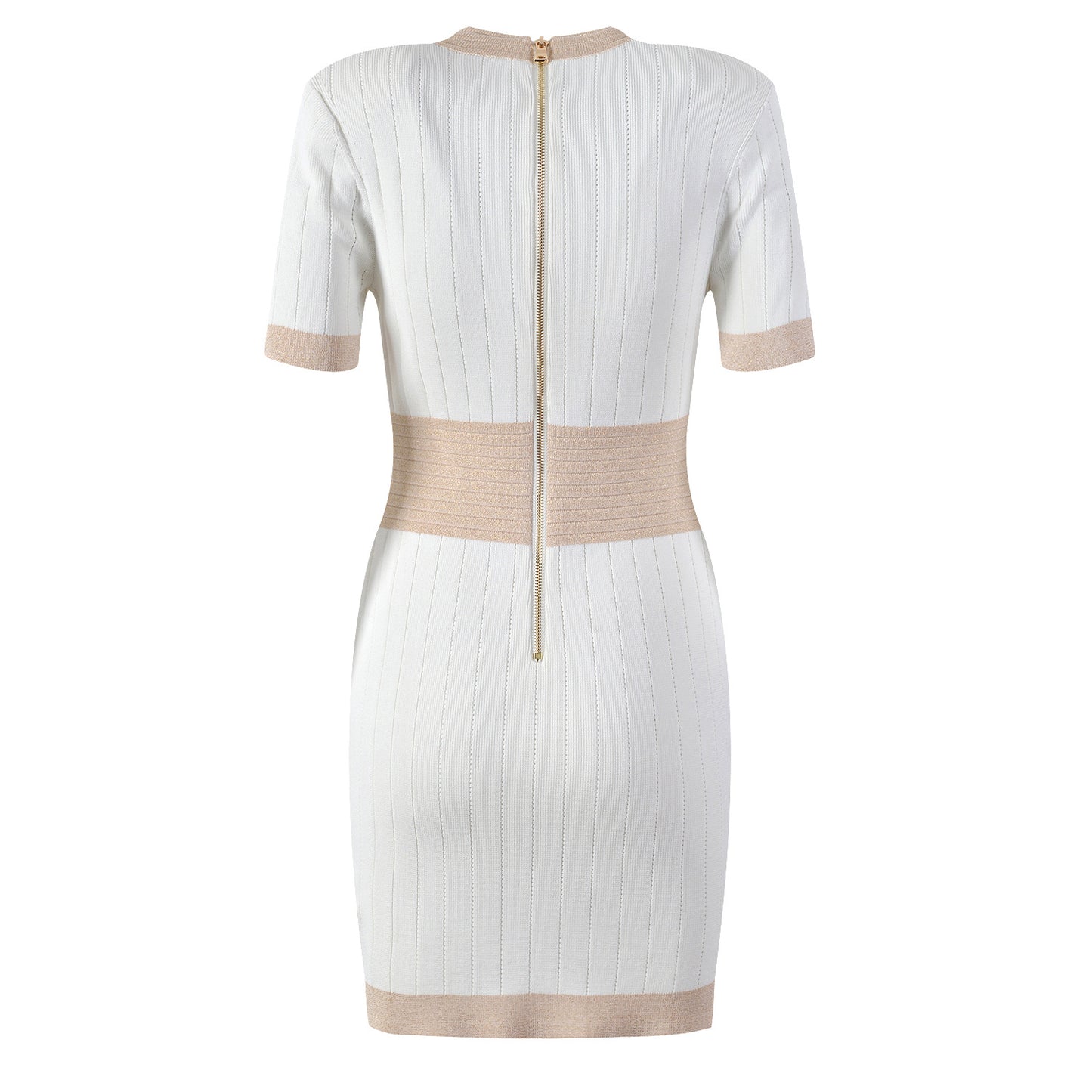 Gold buckle V-neck ice silk knitted dress, slim fit, waist cinching, slimming and hip hugging skirt