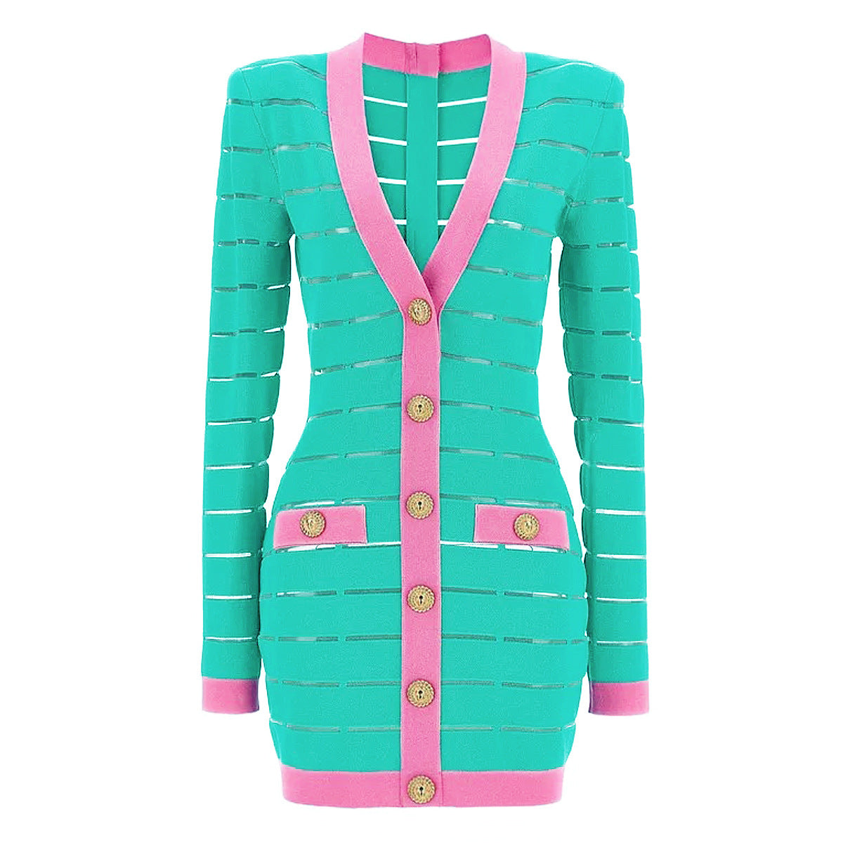 European and American autumn and winter new fashionable high-quality knitted V-neck slim fit long sleeved dress for women