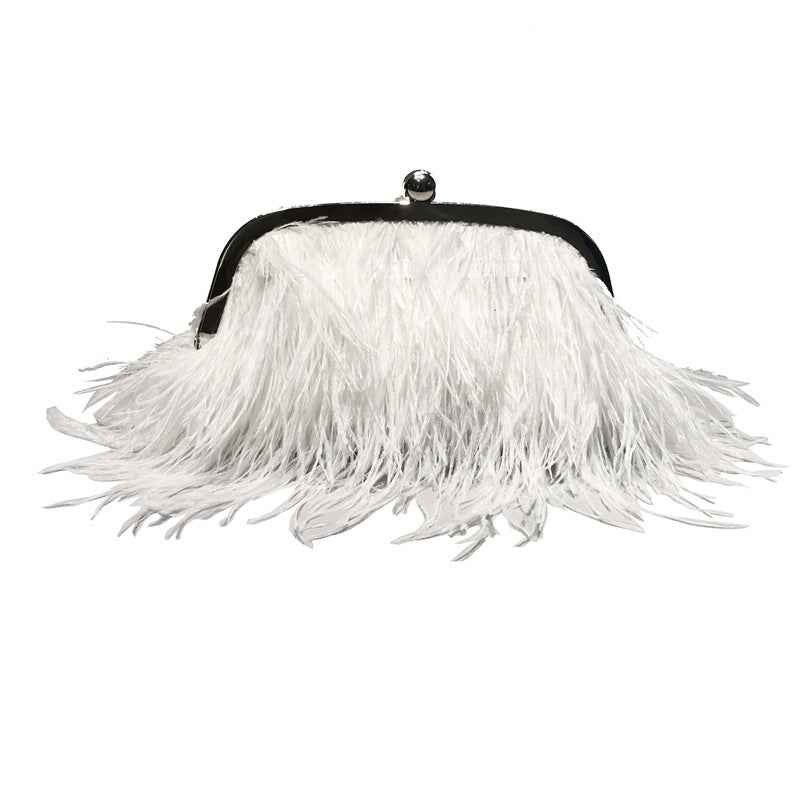 Feather Handbag Women Evening Crossbody Bag Pearl Chain Snake Chain Shoulder Bag Luxury Women Bags Design Party