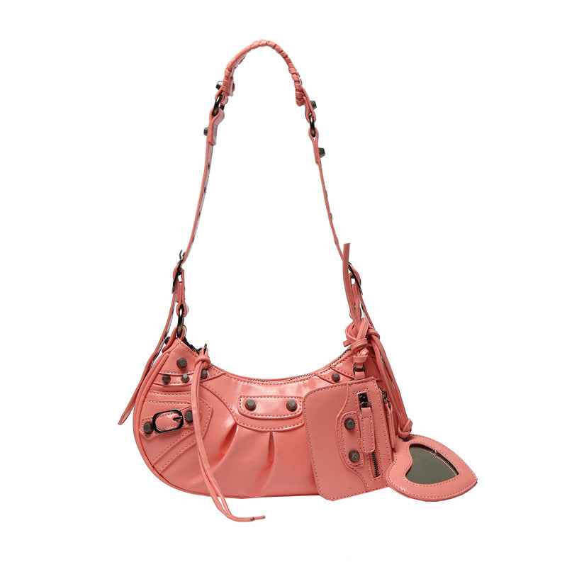 New Heavy Industry Rivet Motorcycle Bag 3 In 1 Crescent Bag With The Same Armpit Bag Shoulder Messenger Bag