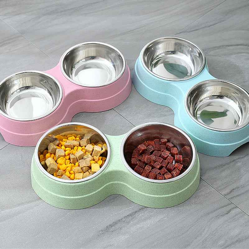 Double Pet Bowls for Food and Water | Stainless Steel Removable Dishes with No-Spill Station for Cats, Puppies, and Small Dogs