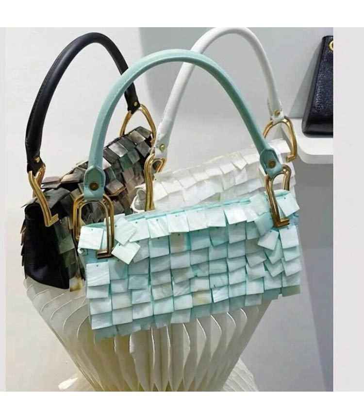 Natural Shell Shoulder Bags Women New Elegant Luxury Designer Handmade Square Sequin Underarm Bags Wedding Purses For Bride