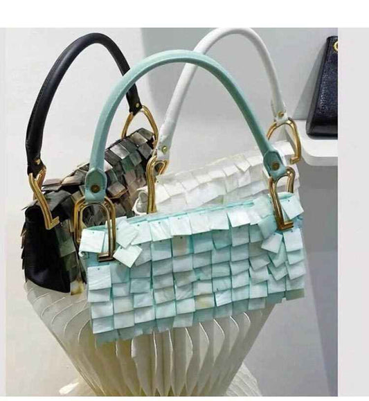 Natural Shell Shoulder Bags Women New Elegant Luxury Designer Handmade Square Sequin Underarm Bags Wedding Purses For Bride
