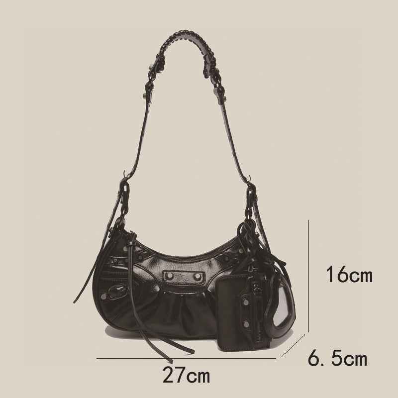 New Heavy Industry Rivet Motorcycle Bag 3 In 1 Crescent Bag With The Same Armpit Bag Shoulder Messenger Bag