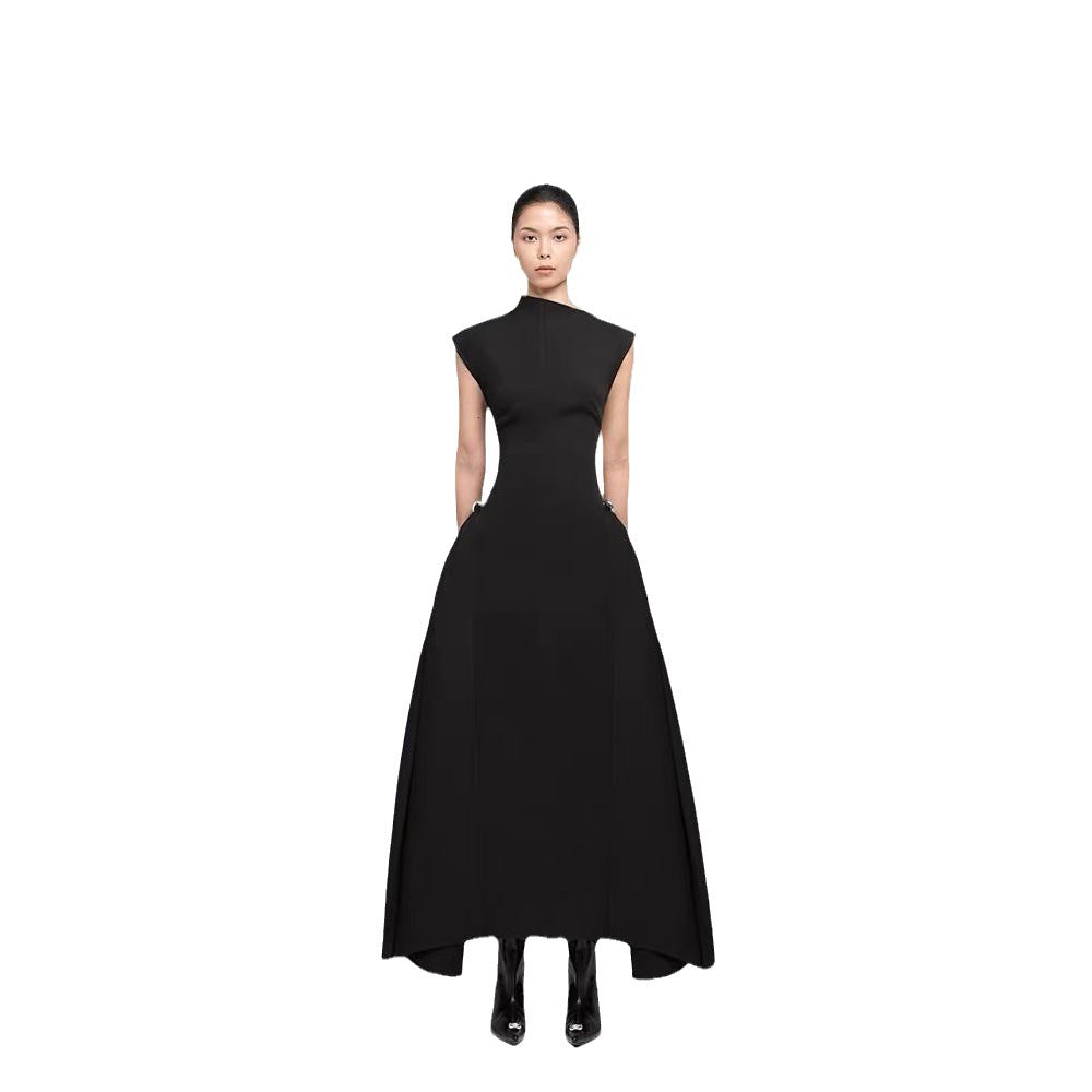 Solid Color Sleeveless A-Line Maxi Dress for Women, High Waist, Elegan