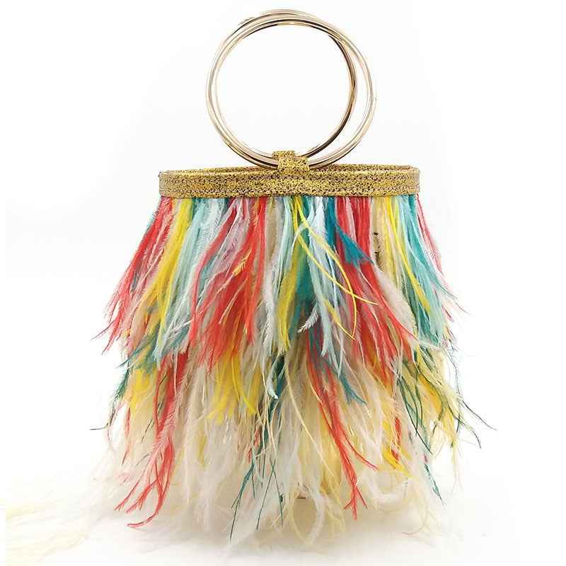 Shoulder portable chain bag imported ostrich feather bag ring bag