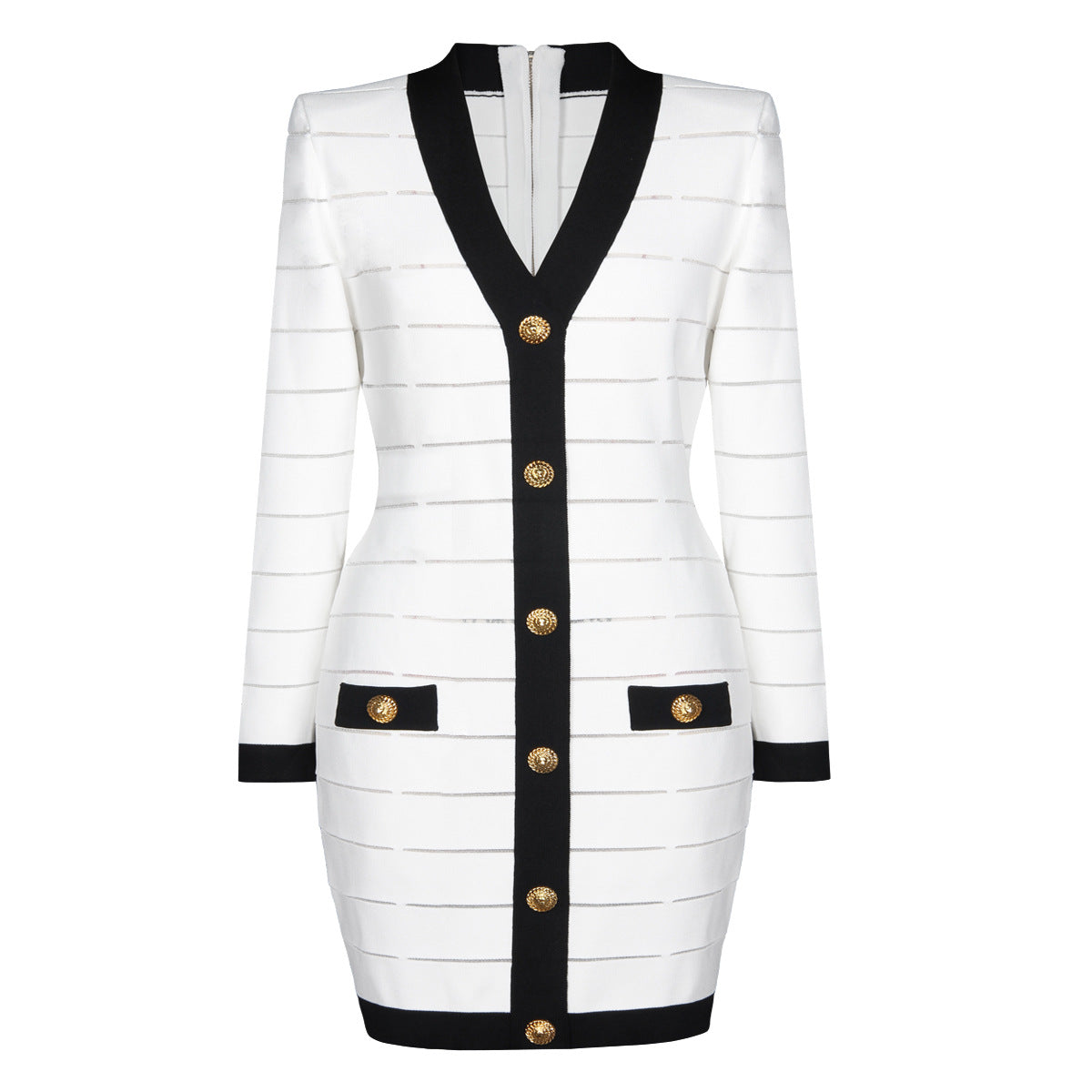 European and American autumn and winter new fashionable high-quality knitted V-neck slim fit long sleeved dress for women