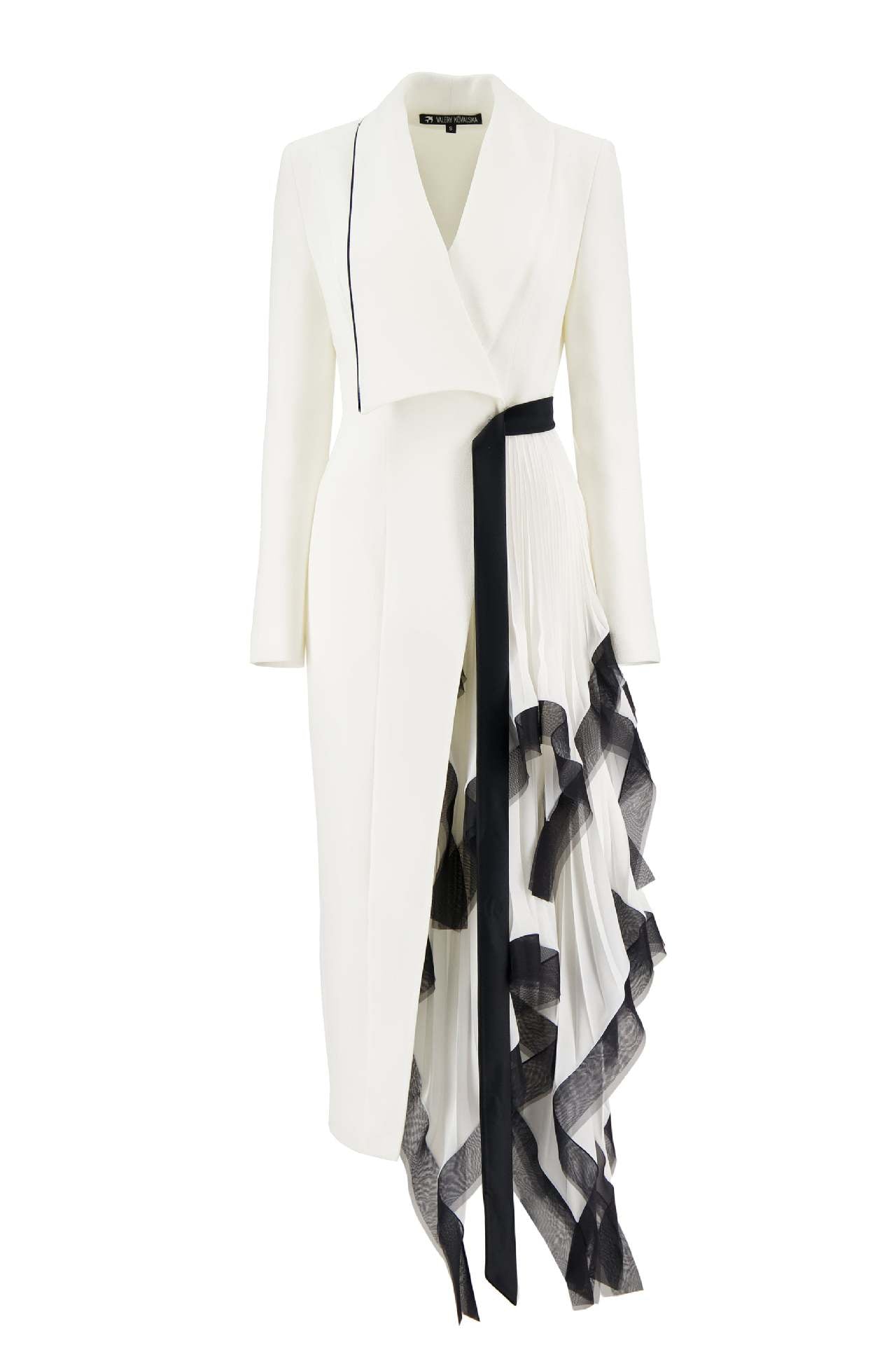 Asymmetric pleated loose mouth ruffle edge contrasting long suit jacket for women