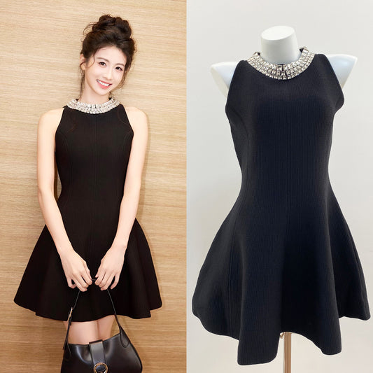 Blogger Pan Junya's Style Sd Home French Noble-Style Beaded Sleeveless Short Umbrella Skirt Little Black Dress