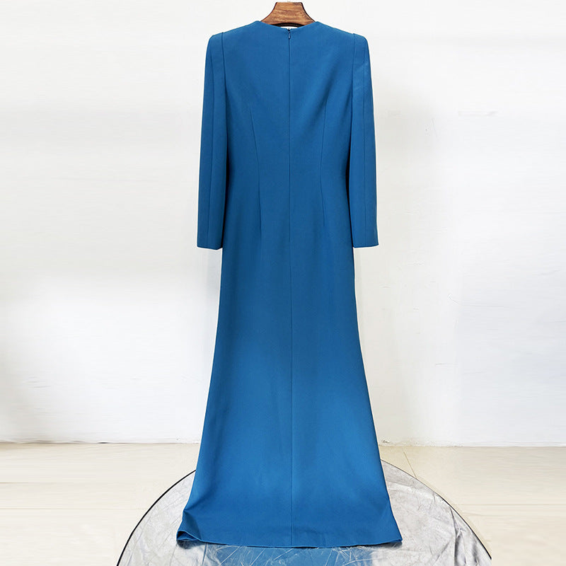 Split sleeve nail bead studded diamond long dress