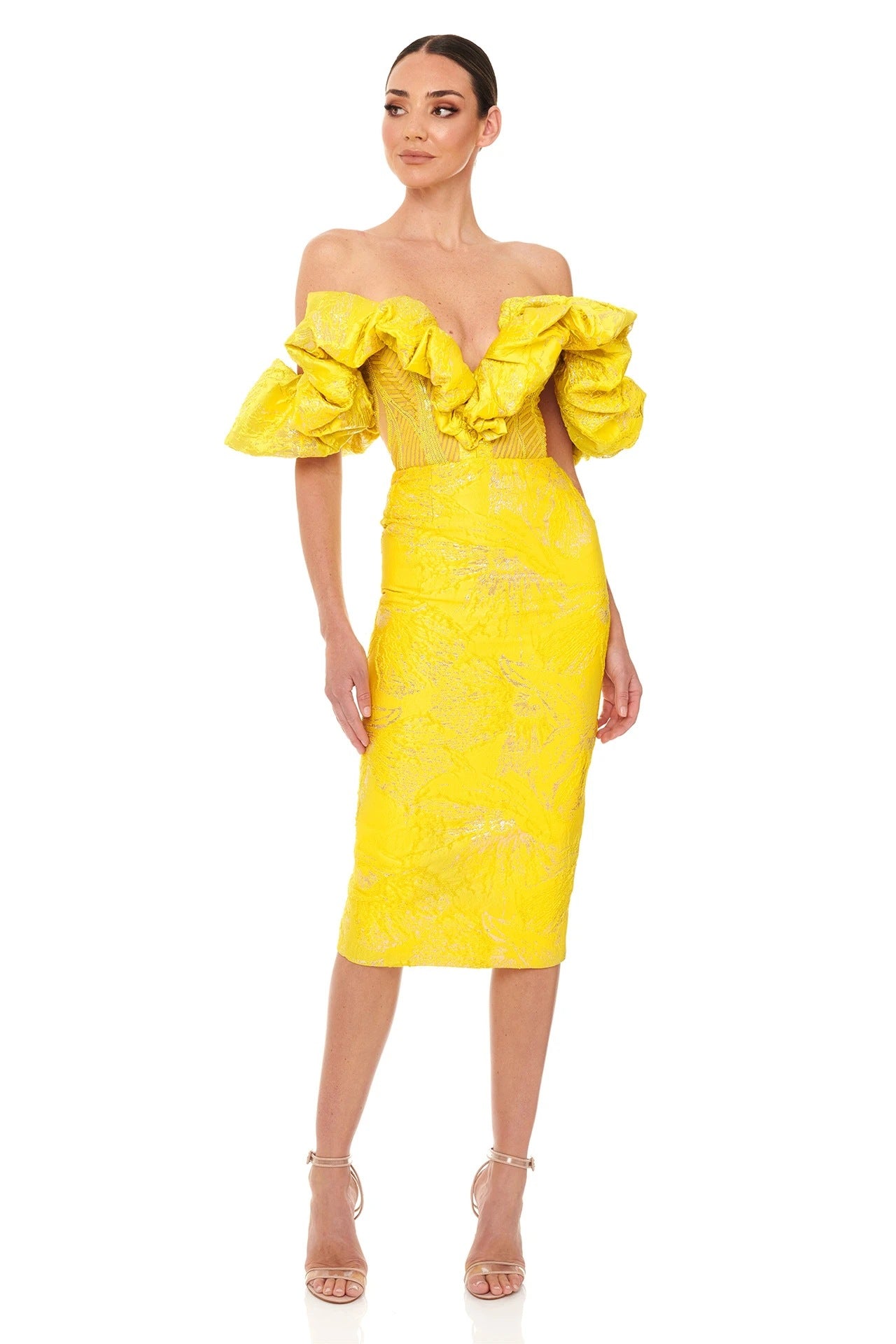 New Summer Off-The-Shoulder Sexy French Dress Temperament Print Floral Wrap Chest Sequin Dress