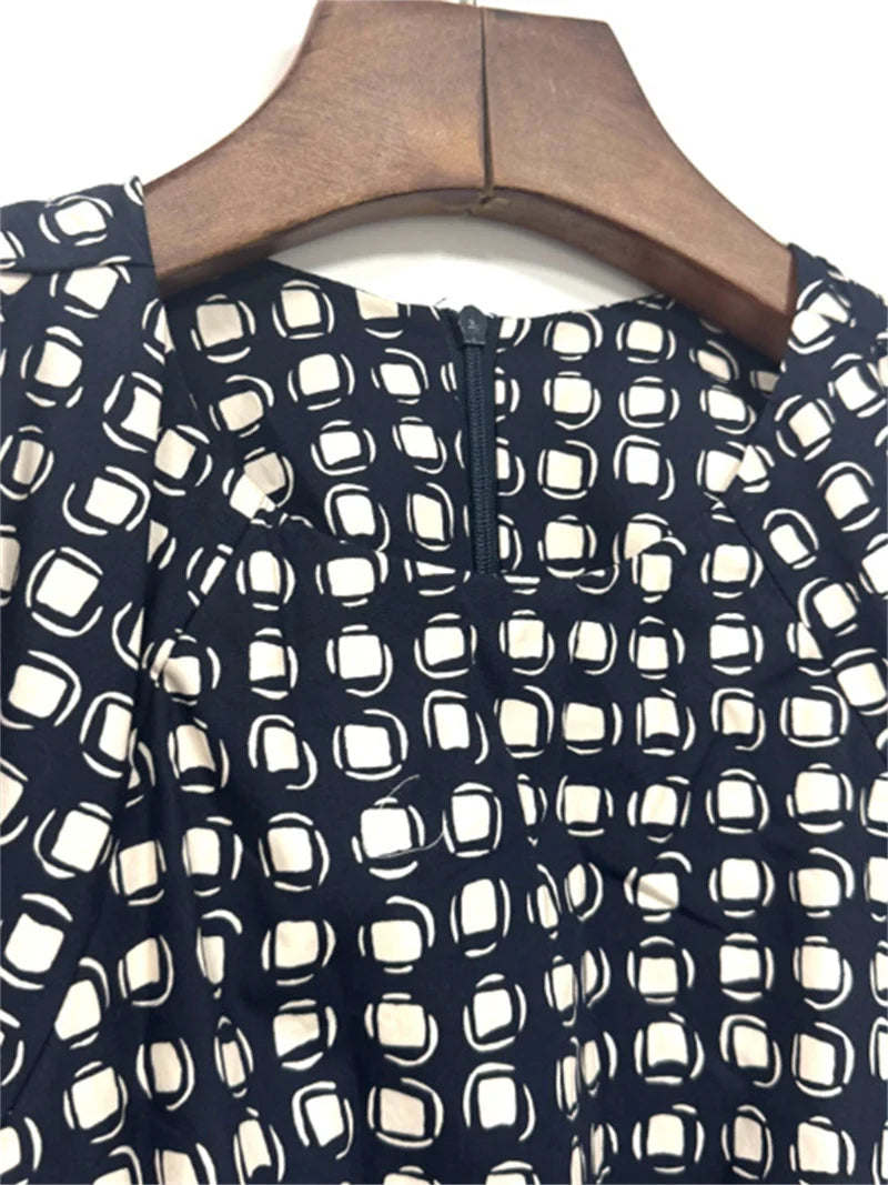 Plaid Printed Women's Lace-Up Loose Mid-Length Dress Round Neck Short Sleeve Ladies Casual Loose Age Reducing Robe