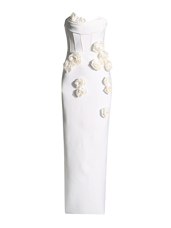 3D Rose Slim Fit Waist Slit Dress Celebrity Banquet Adult Evening Dress