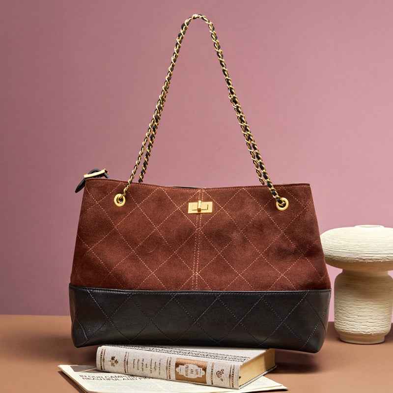 Chain shoulder crossbody leather tote bag suede handbag