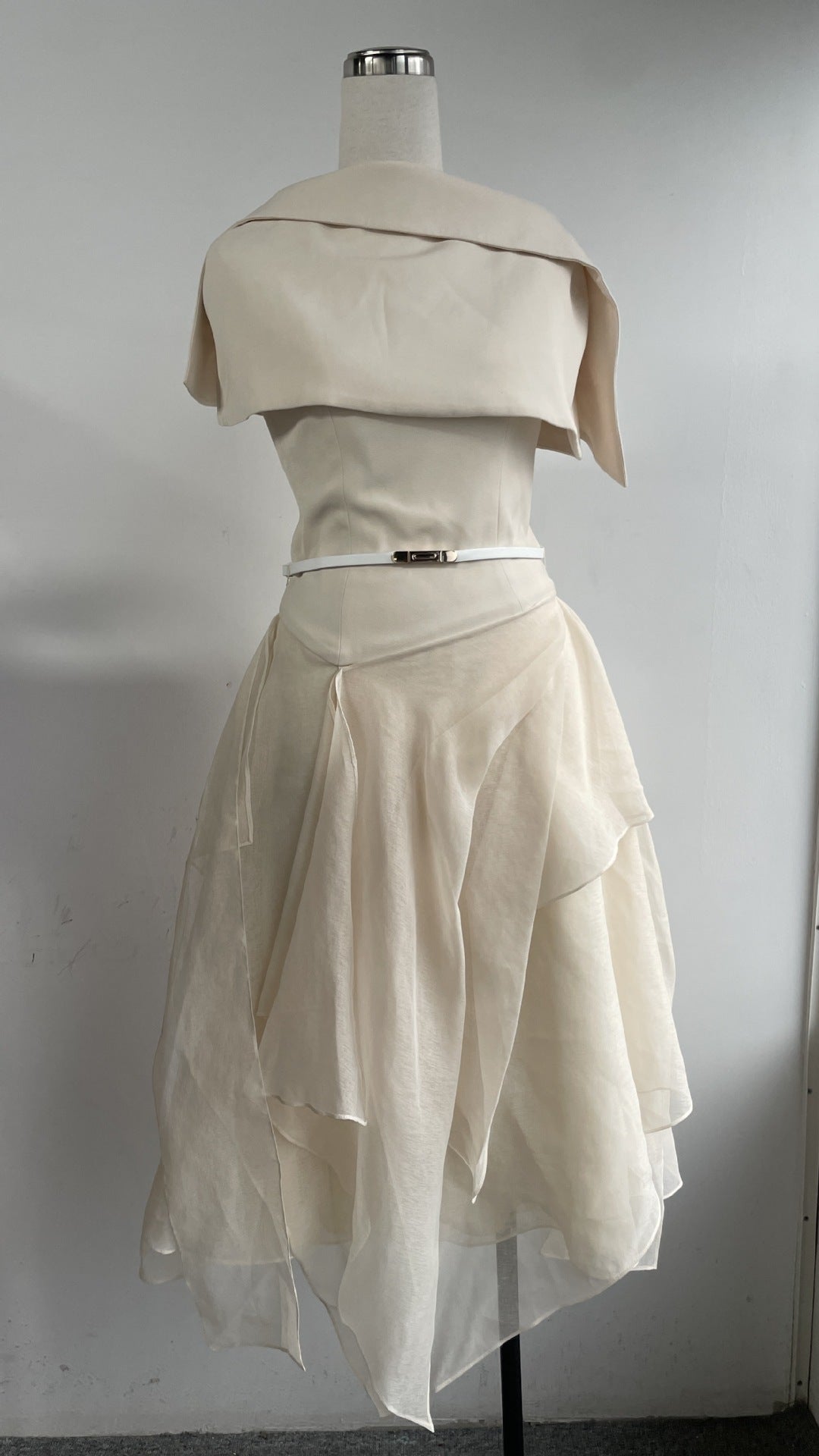 Waist Cinched Dress with Cape Two-Piece Set Long Dress