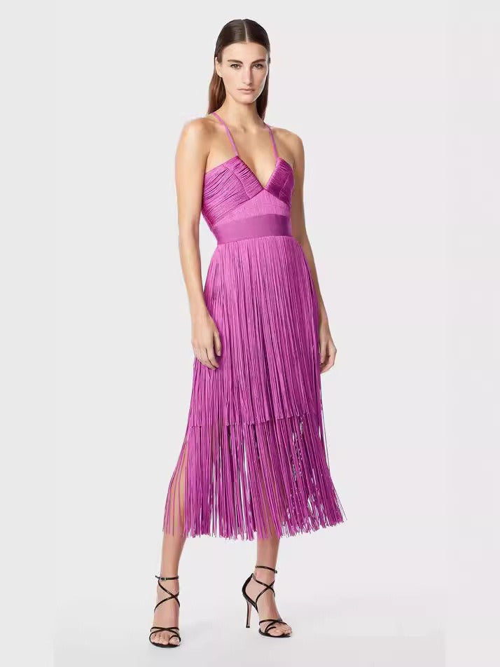 Suspender fringe skirt backpack hip skirt bandage dress