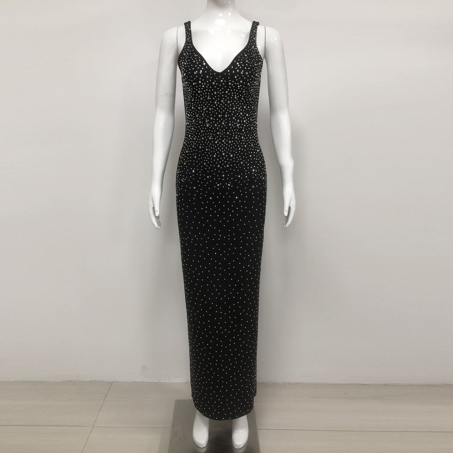 European and American sexy fashion socialite temperament hot diamond suspender backless long dress women's dress