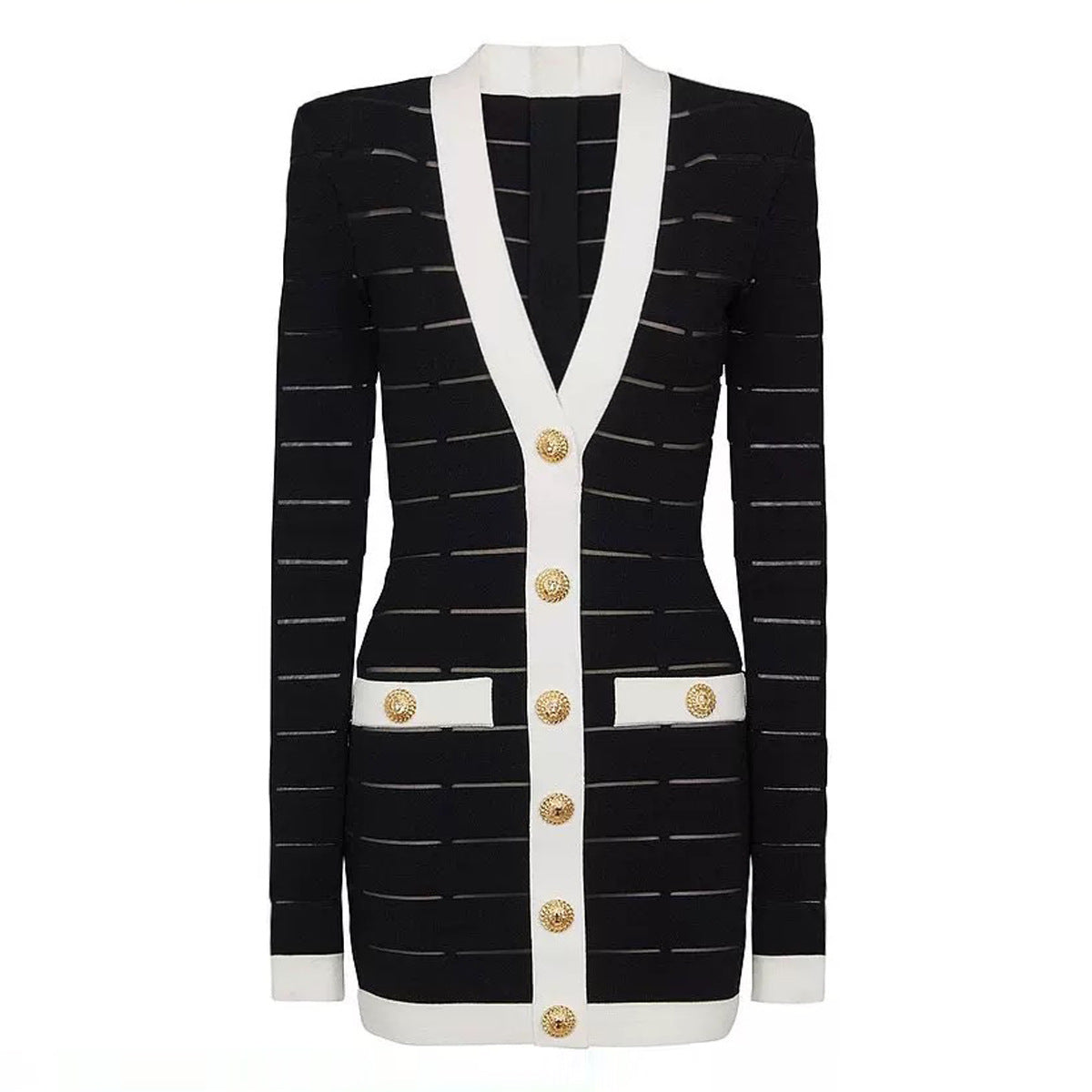 European and American autumn and winter new fashionable high-quality knitted V-neck slim fit long sleeved dress for women