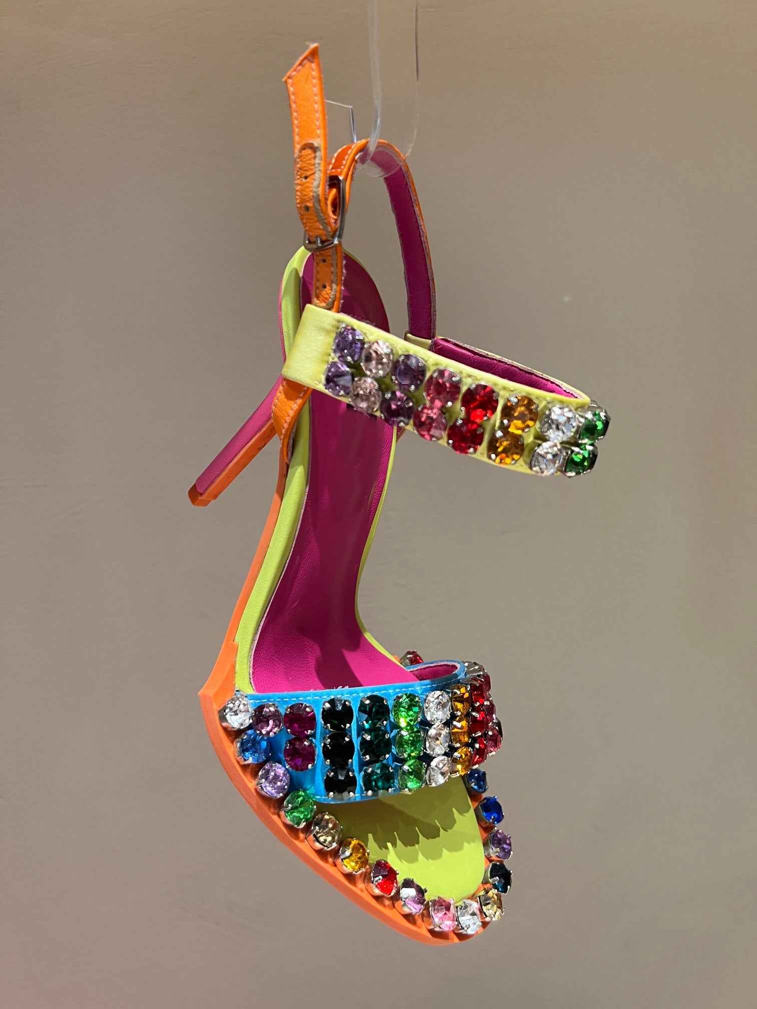 Newest Rhinestones High Heel Sandals Summer Open Toe Ankle Strap Dress Shoes Colorful Stones Wedding Heels