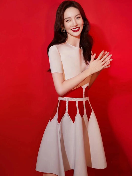 Chic Jacquard Mini Dress Short Sleeves O Neck Ruffles Design Celebrity Party Club Bandage Vestido