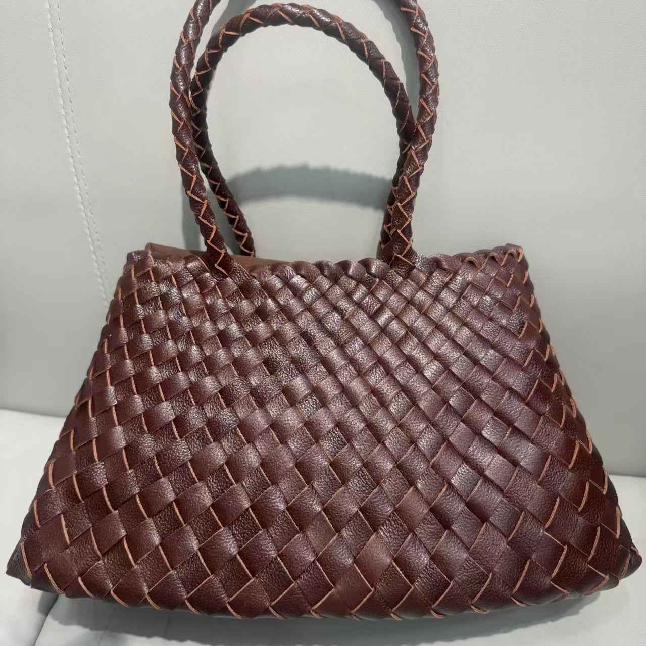 Trendy Retro Large Capacity Handbag Pure Handmade Woven Maternity Bag Commuter Shoulder Tote Bag